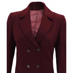 Women Double Breasted Maroon Wool Coat